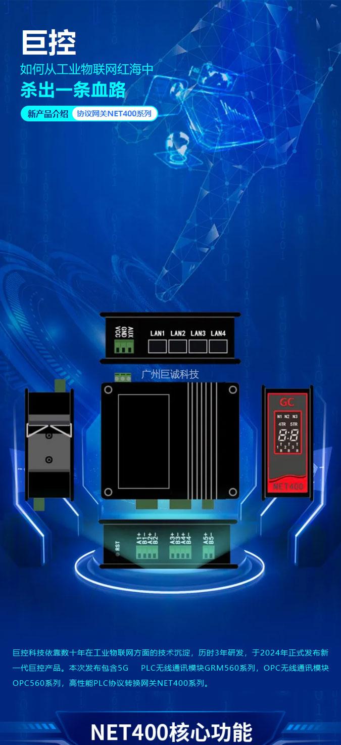 NET400协议网关文档_01 广州巨控NET400--PLC专用协议网关